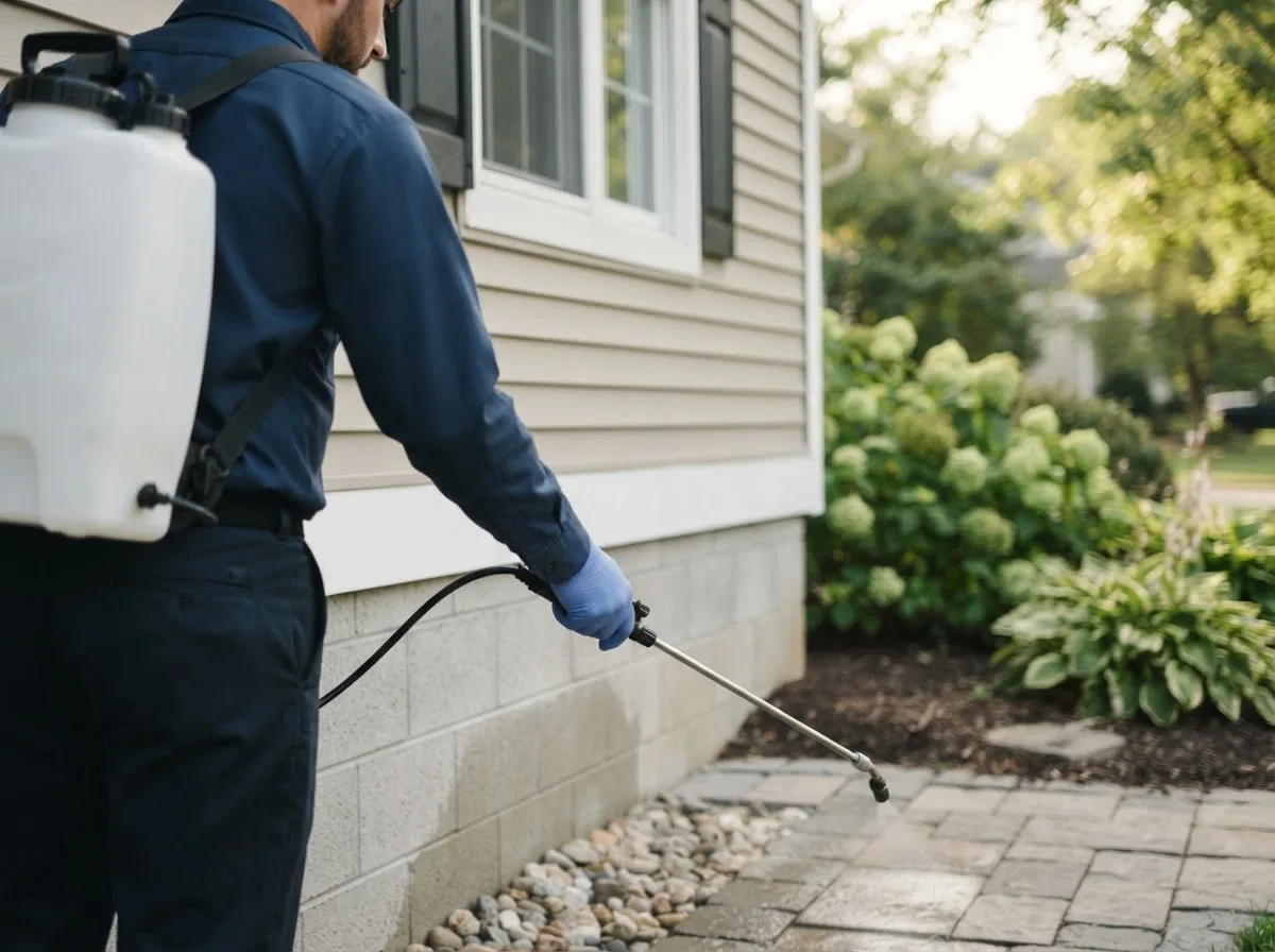 Pest control technician inspecting a home in Klingerstown, PA